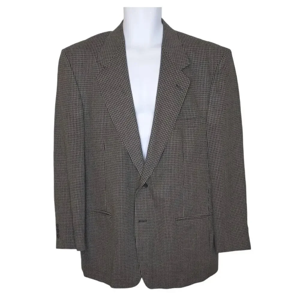 VTG Daniel Hechter Sport Coat Jacket Mens 44R Brown‎ Black Check USA Union Label
